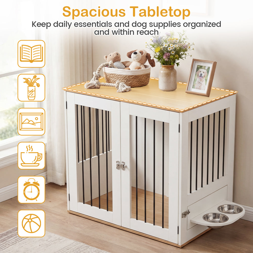 31.5" Dog Crate Furniture Wooden Dog Kennel with Double Lock Doors - view 6