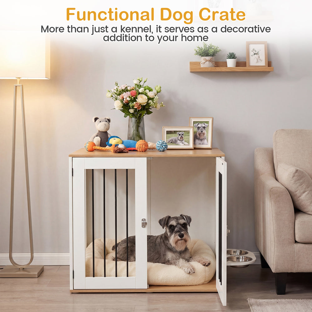 31.5" Dog Crate Furniture Wooden Dog Kennel with Double Lock Doors - view 7