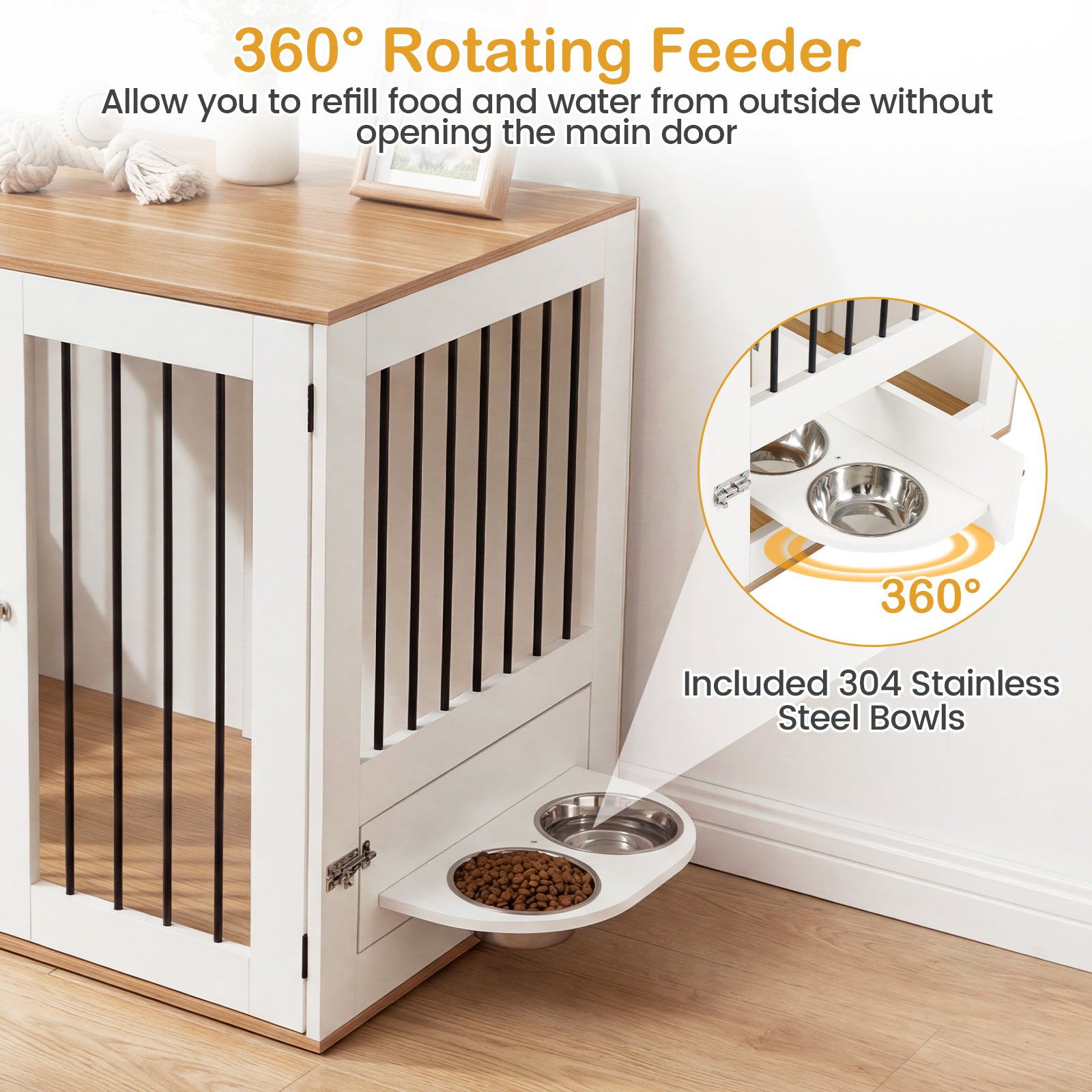 31.5" Dog Crate Furniture Wooden Dog Kennel with Double Lock Doors - view 8