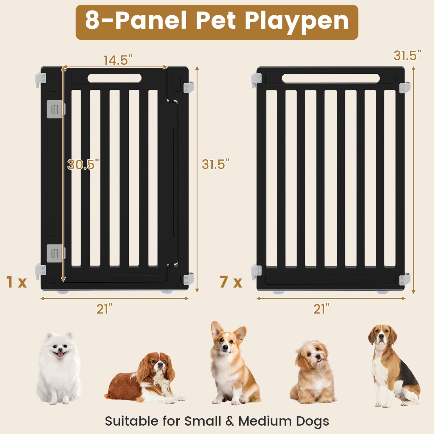 31.5" Height Indoor Outdoor Dog Playpen with 8 Panels Pet Gate - view 5