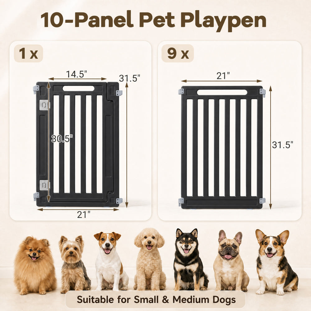 31.5" Height Indoor Outdoor Dog Playpen with 10 Panels Pet Gate - view 5