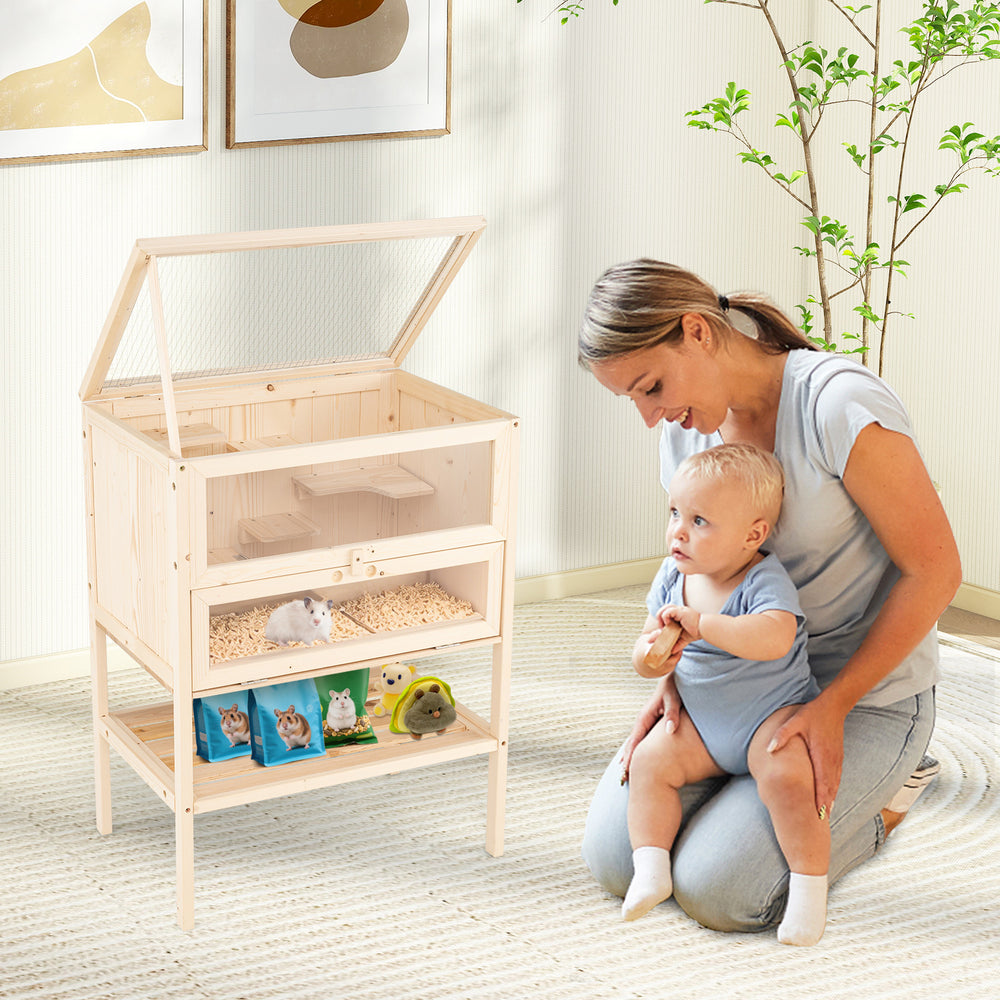 31.5 Inches Freestanding Hamster Cage Wooden Hamster Habitat Playpen - view 2