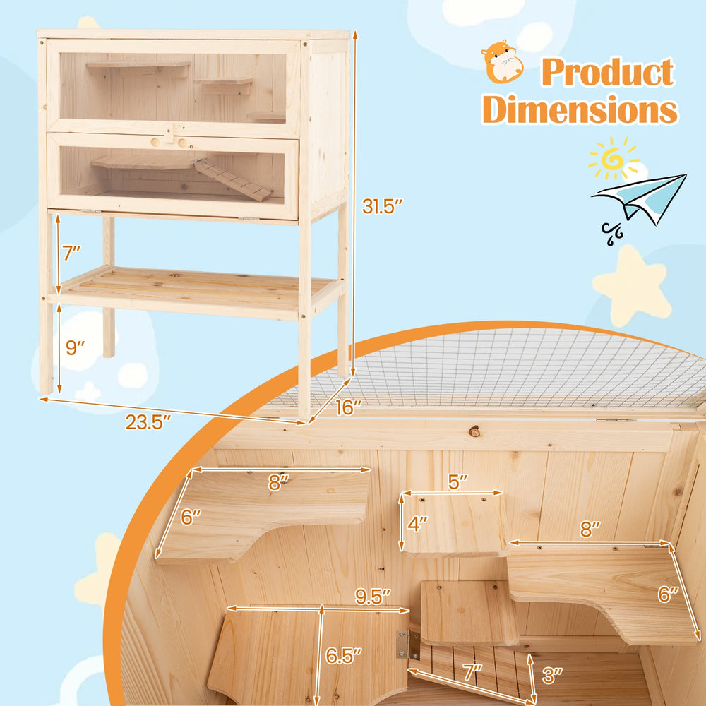 31.5 Inches Freestanding Hamster Cage Wooden Hamster Habitat Playpen - view 5