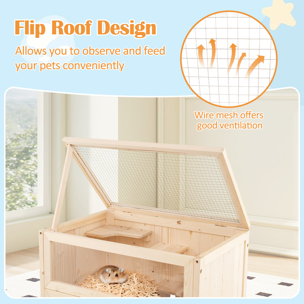 31.5 Inches Freestanding Hamster Cage Wooden Hamster Habitat Playpen - view 6