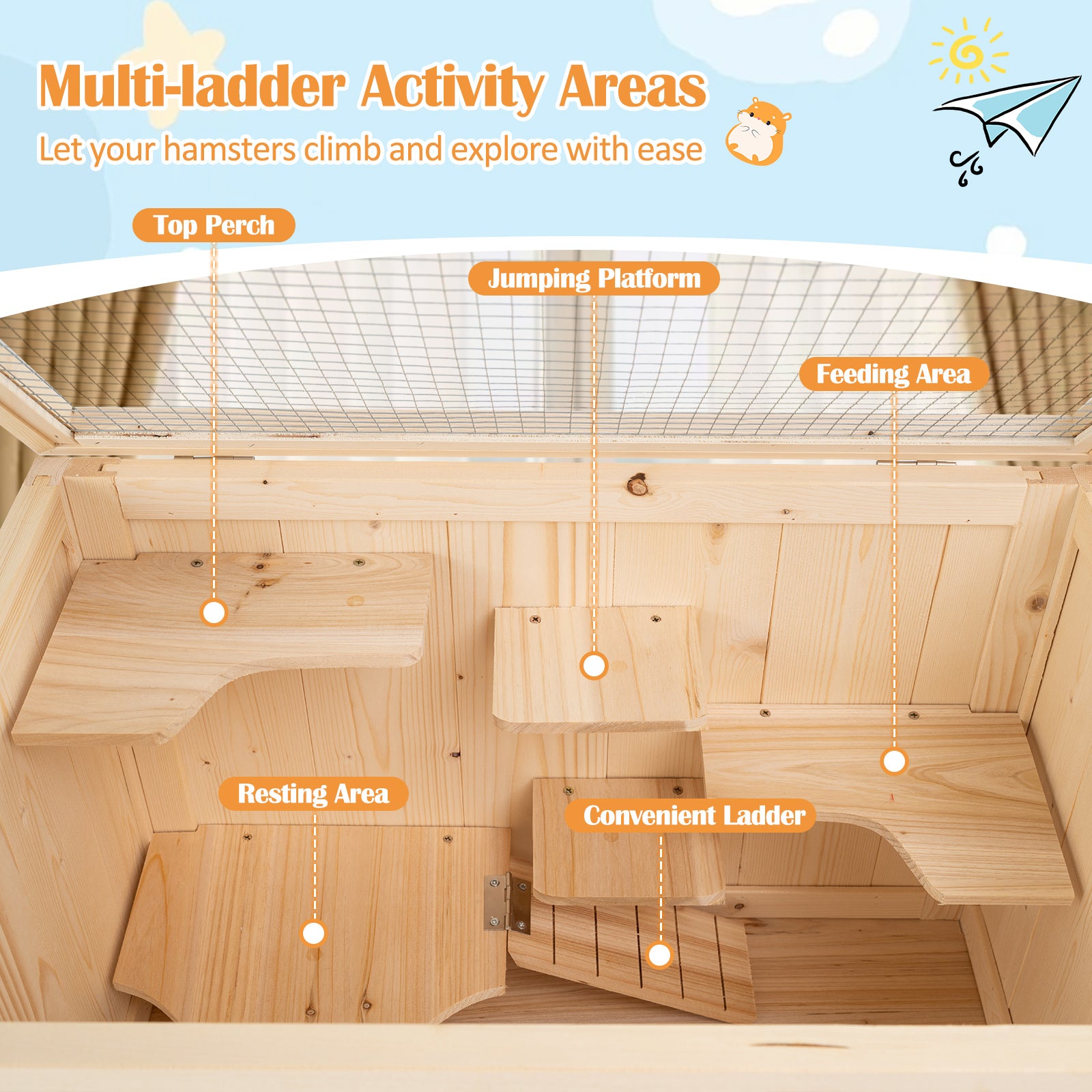 31.5 Inches Freestanding Hamster Cage Wooden Hamster Habitat Playpen - view 8