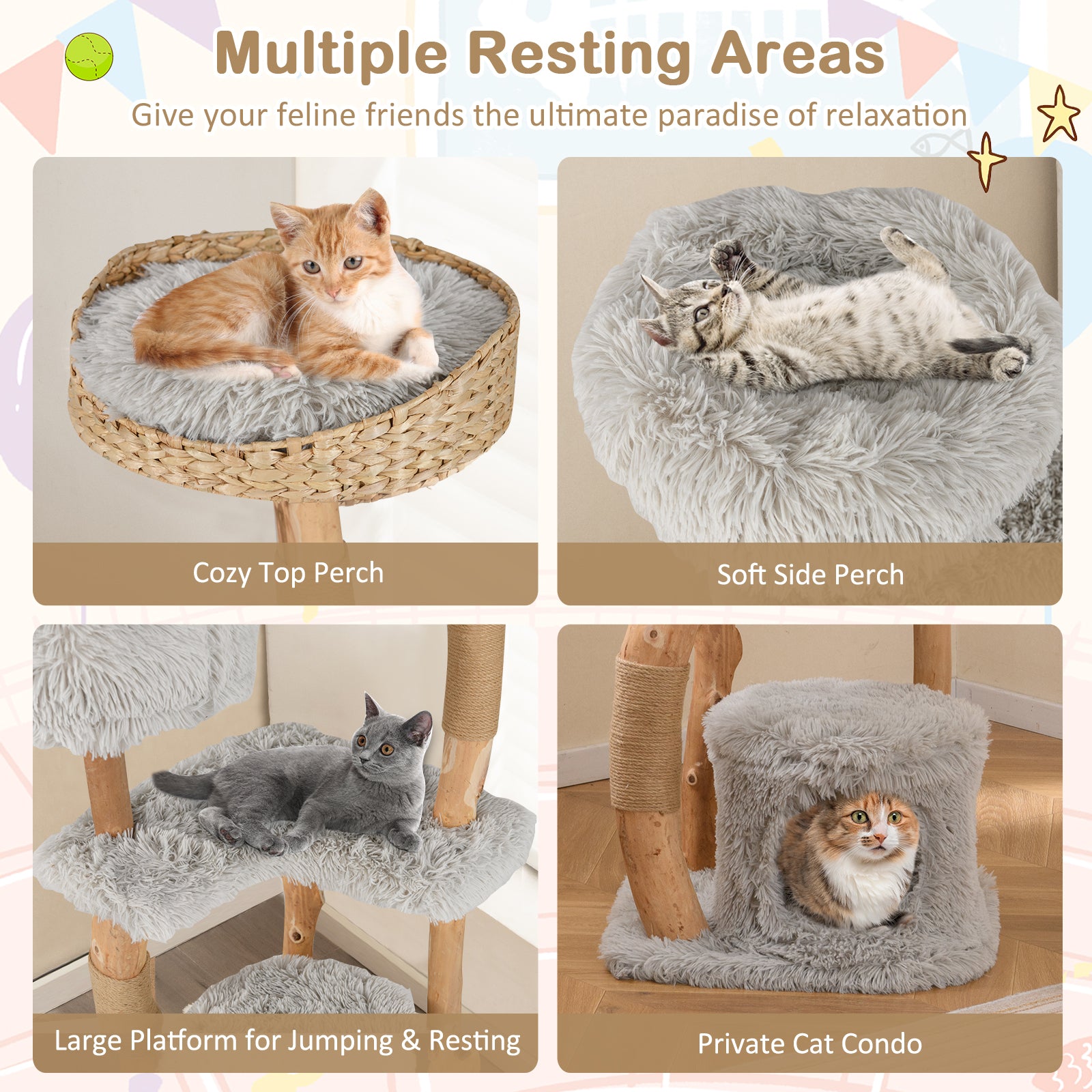 Solid Wood Cat Tower with Top Cattail Basket Cat Bed Cat Tree - view 7