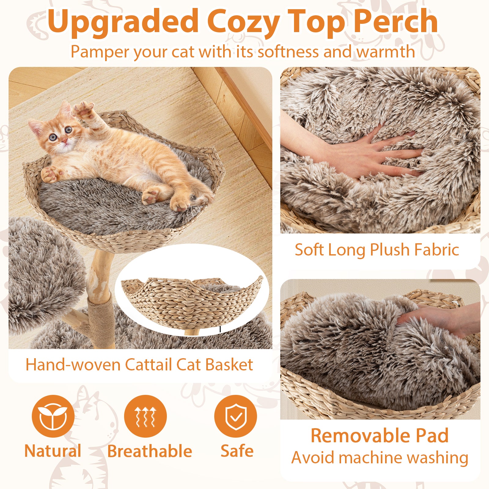 Wood Cat Tree Solid Pear Cat Tree with Perch and Sisal Scratching Posts - view 6