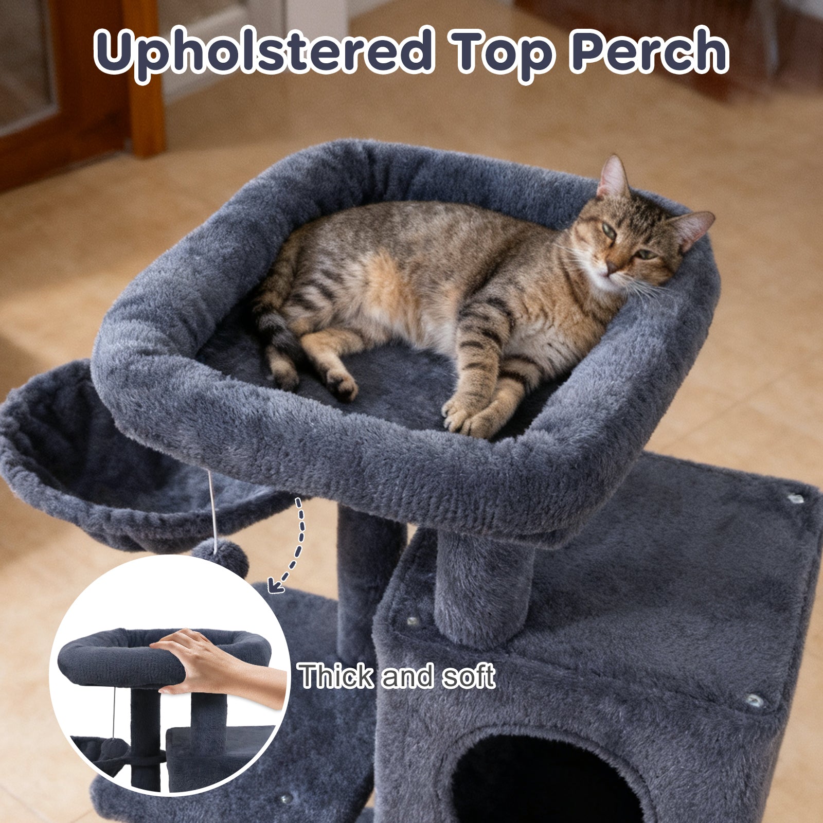 33.5 Inch Cute Kitten Tower with 2-Tier Condo and Padded Top Perch Cat Tree - view 8