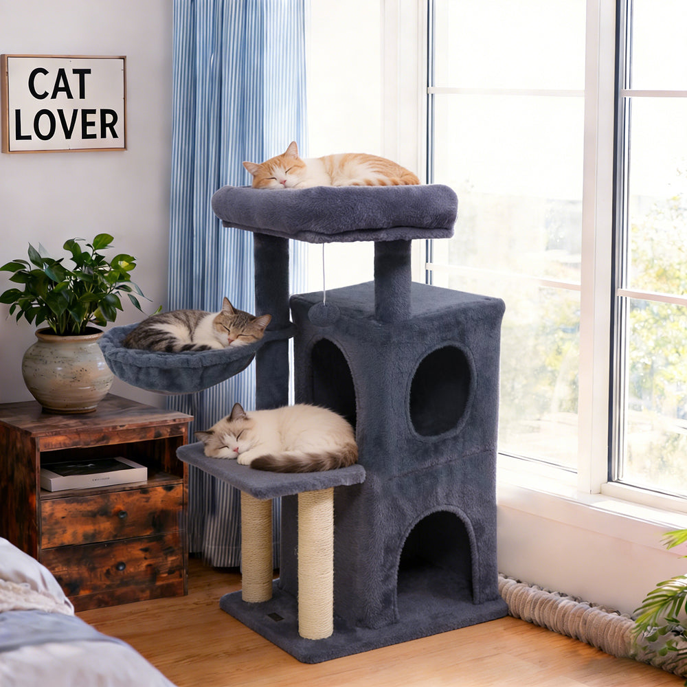 33.5 Inch Cute Kitten Tower with 2-Tier Condo and Padded Top Perch Cat Tree - view 6