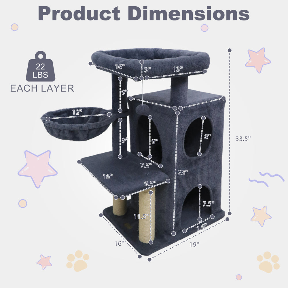 33.5 Inch Cute Kitten Tower with 2-Tier Condo and Padded Top Perch Cat Tree - view 5