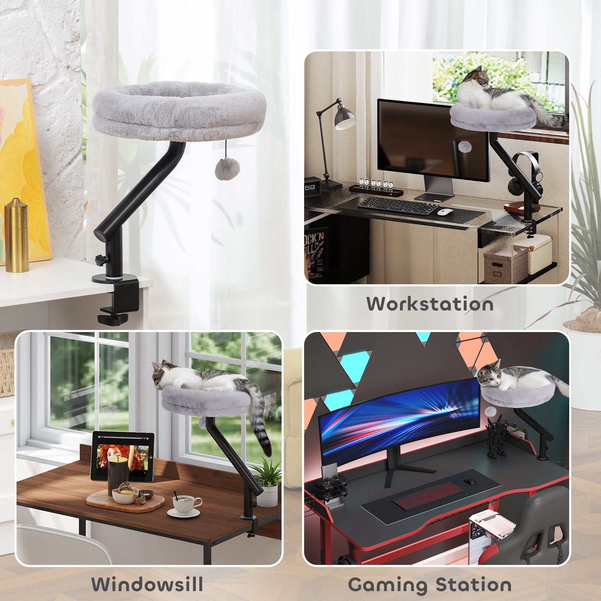 Cat Desk Bed 360 deg Rotatable Adjustable Height for Home Office Work Window - view 5