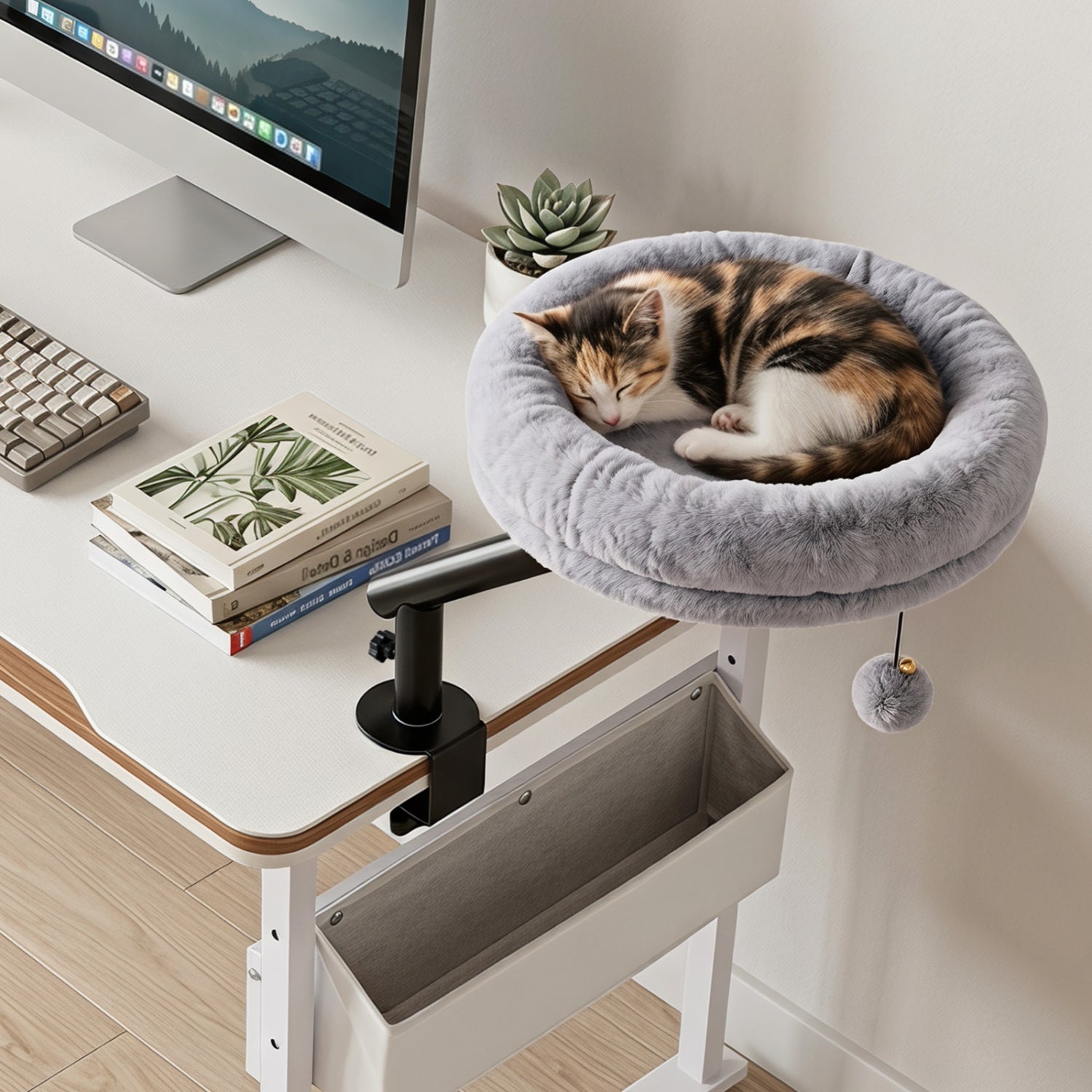 360 deg Rotating Cat Desk Bed for Indoor Cats with Removable Perch Cat Furniture - view 3