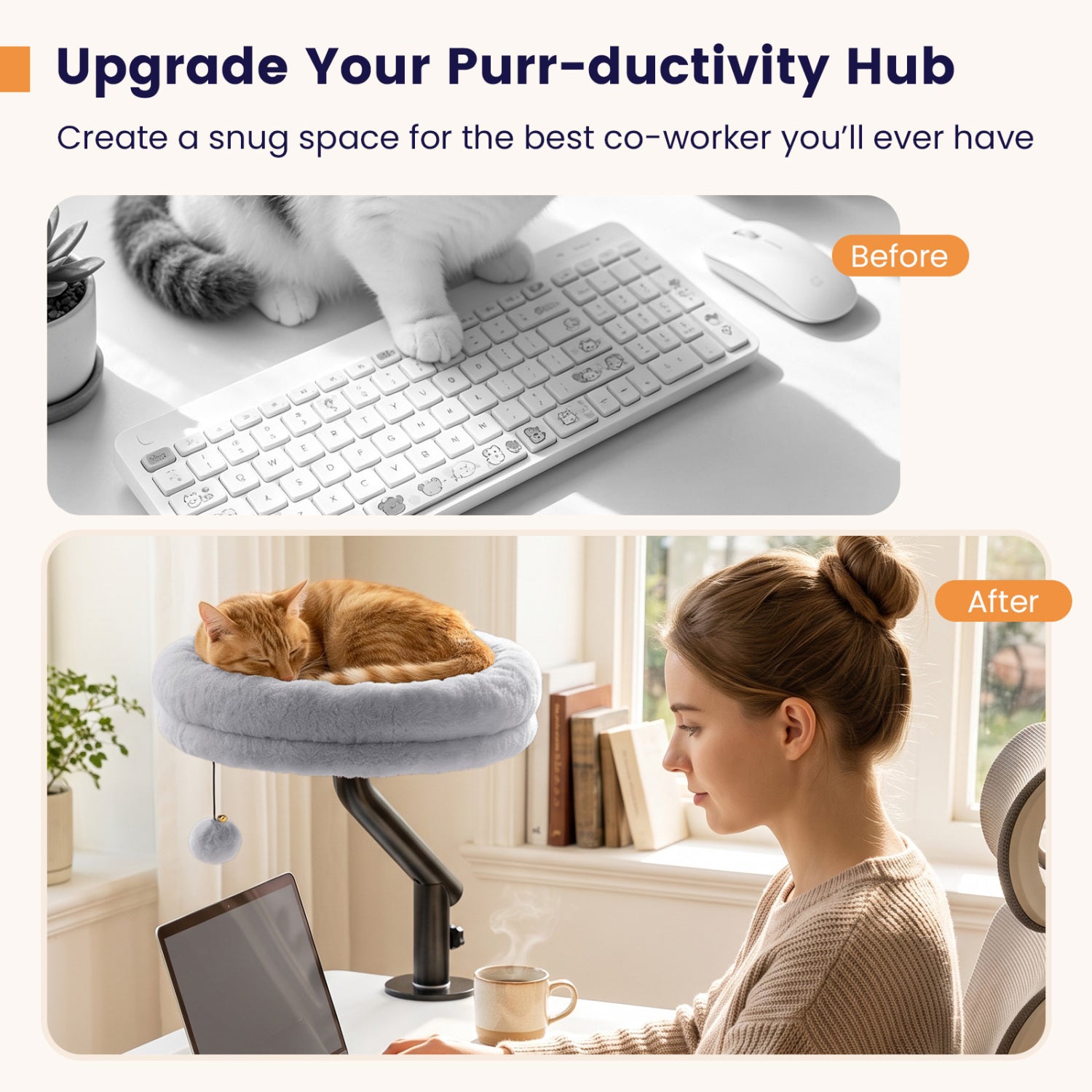360 deg Rotating Cat Desk Bed for Indoor Cats with Removable Perch Cat Furniture - view 6