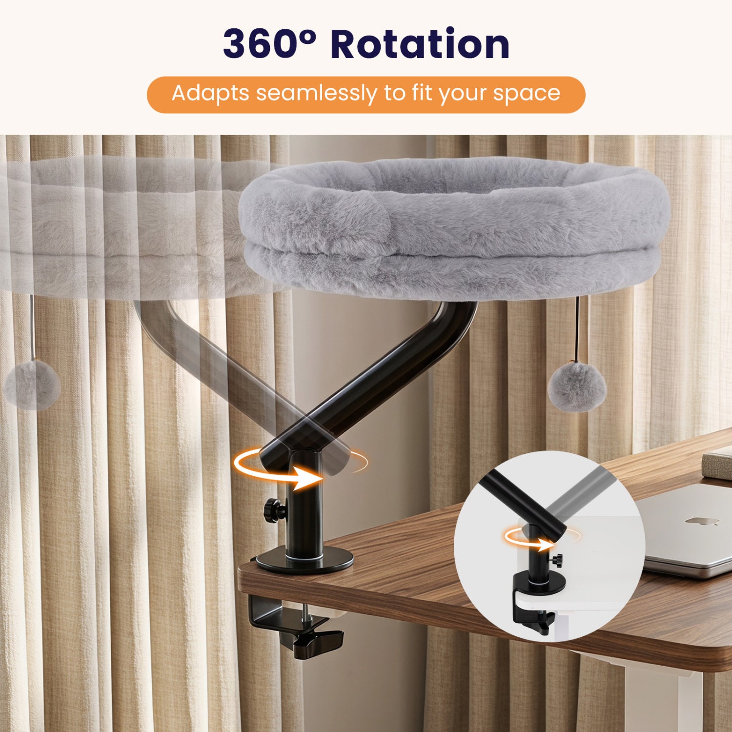 360 deg Rotating Cat Desk Bed for Indoor Cats with Removable Perch Cat Furniture - view 7