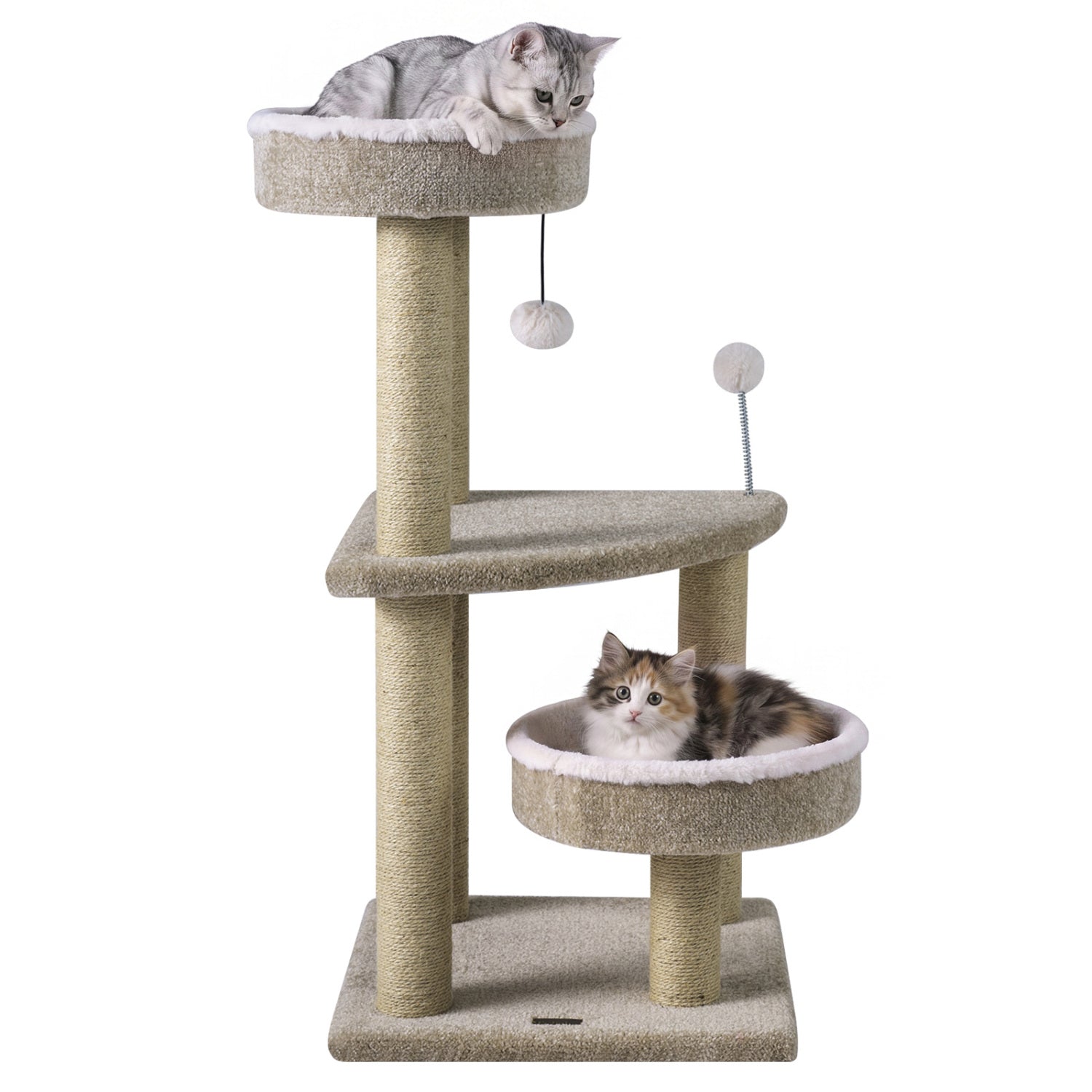 36" Carpeted Cat Tree with Plush Perches Scratching Posts and Dangling Ball - view 4