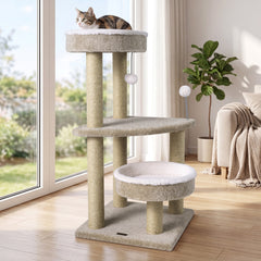 36" Carpeted Cat Tree with Plush Perches Scratching Posts and Dangling Ball - view 2