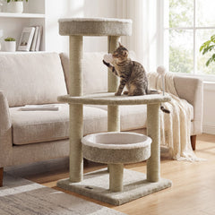 36" Carpeted Cat Tree with Plush Perches Scratching Posts and Dangling Ball - view 3