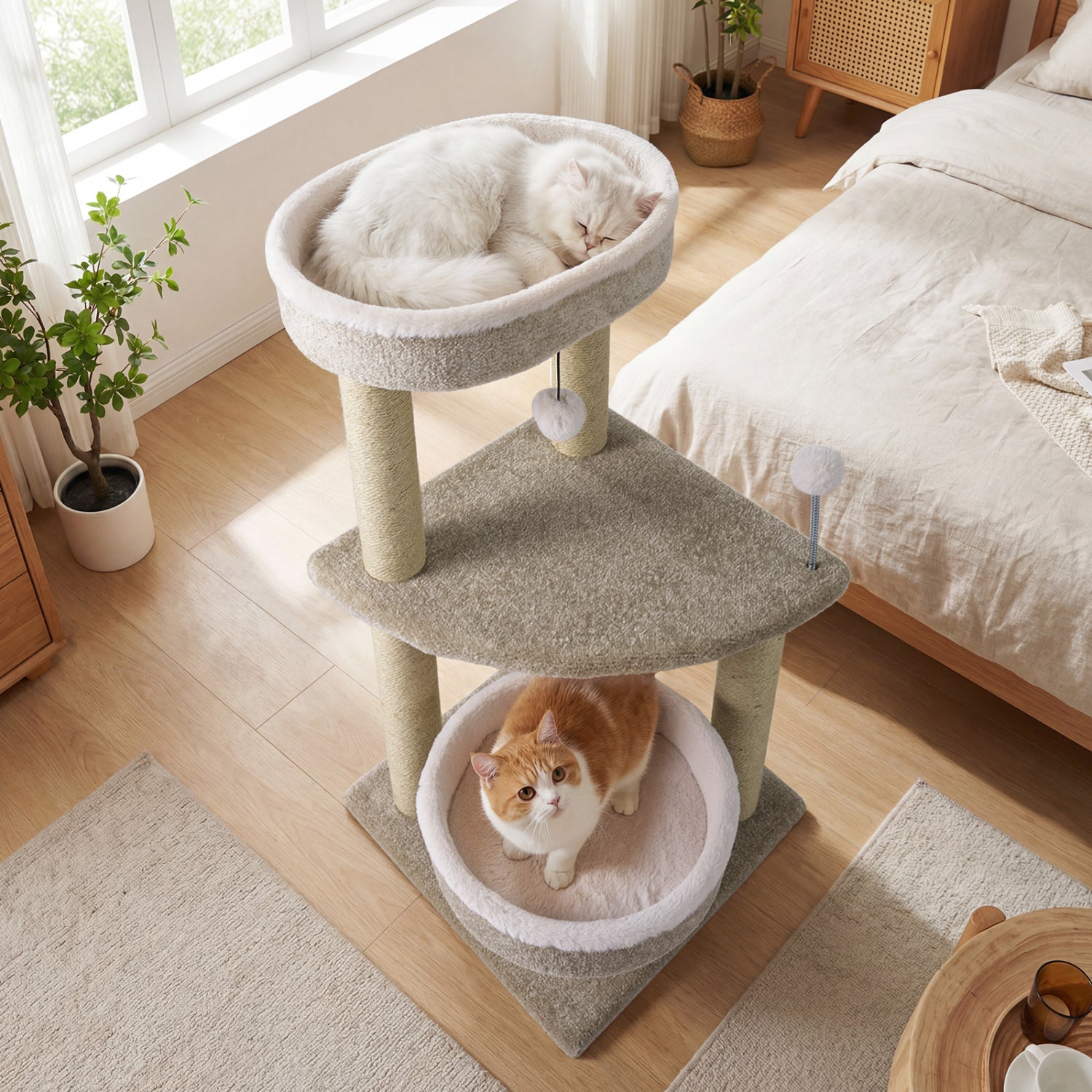 36" Carpeted Cat Tree with Plush Perches Scratching Posts and Dangling Ball - view 6