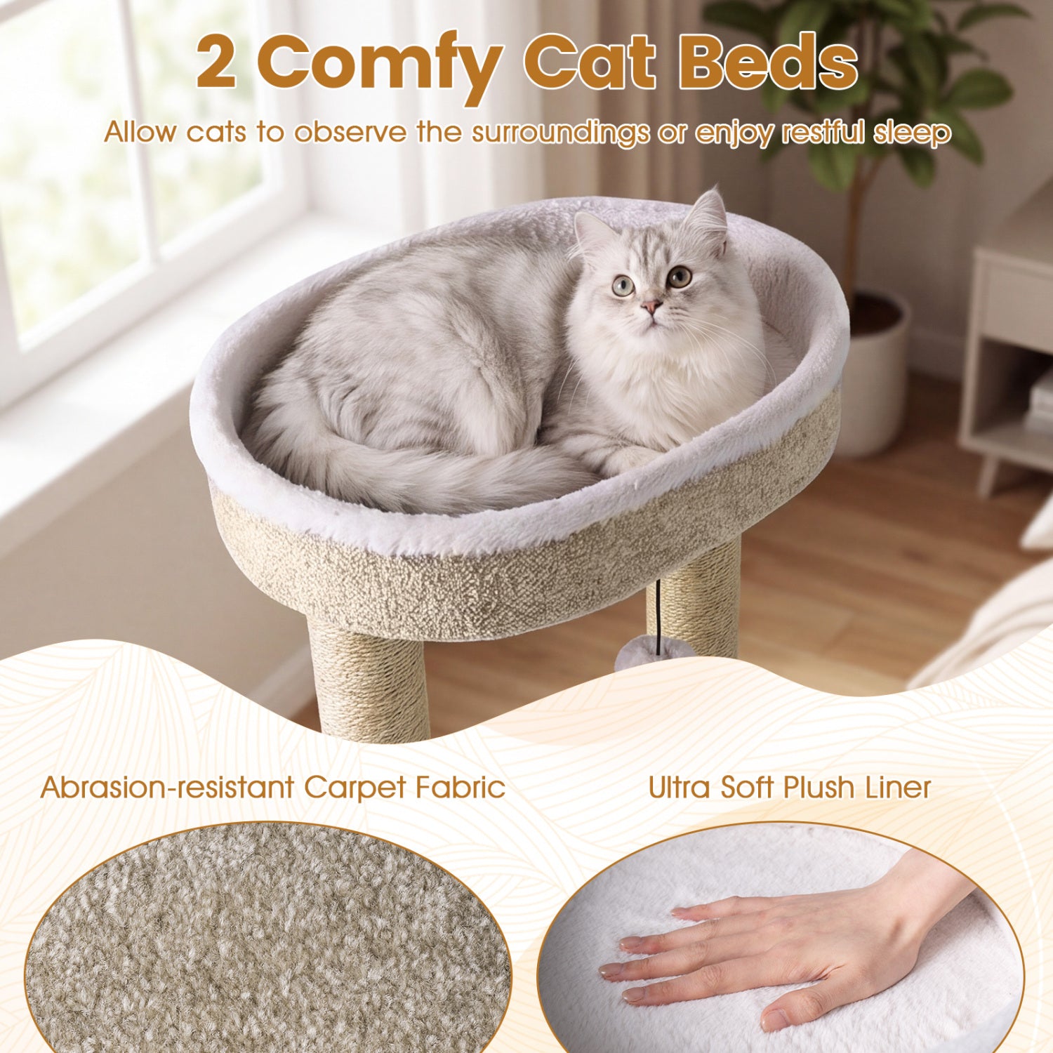 36" Carpeted Cat Tree with Plush Perches Scratching Posts and Dangling Ball - view 7