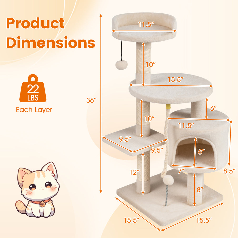 36 Inch Tall Kitten Tower with Condo and Plush Perch Cat Tree - view 5