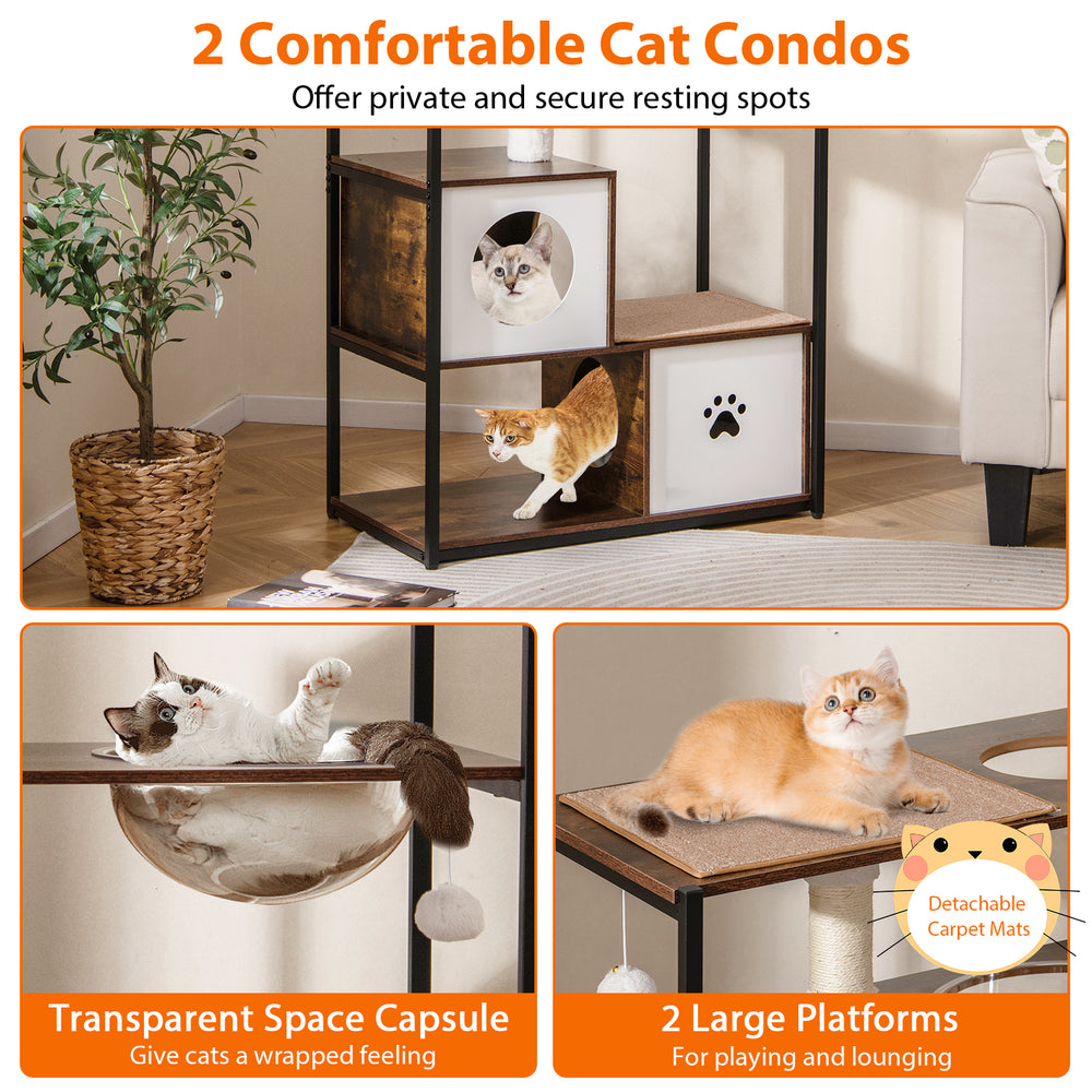 52 Inch Tall Wooden Cat Tree Metal Frame with 2 Condos and Cushions - view 7