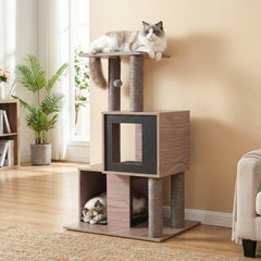 37 Inch Multi-Level Wooden Cat Tower with Condos and Perch Cat Tree - view 3