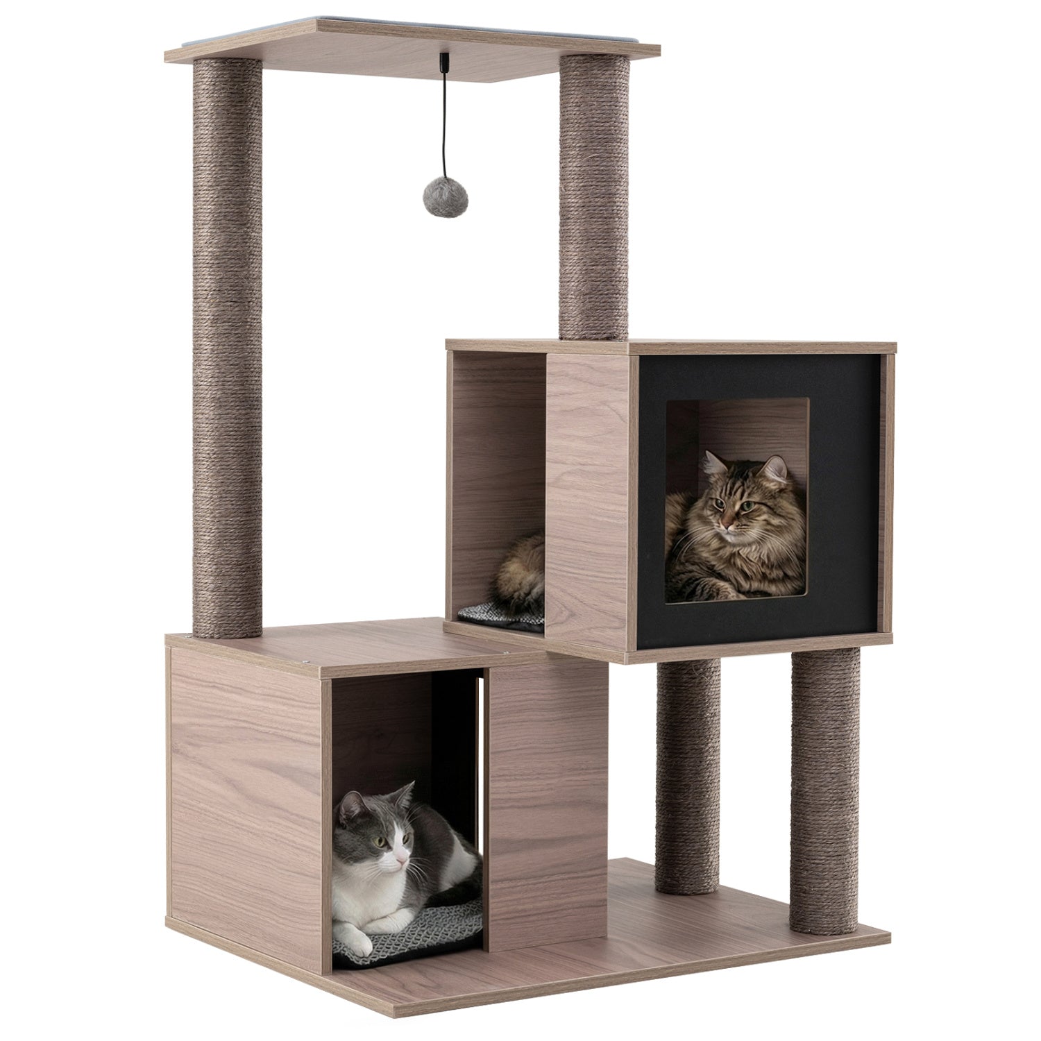 37 Inch Multi-Level Wooden Cat Tower with Condos and Perch Cat Tree - view 4