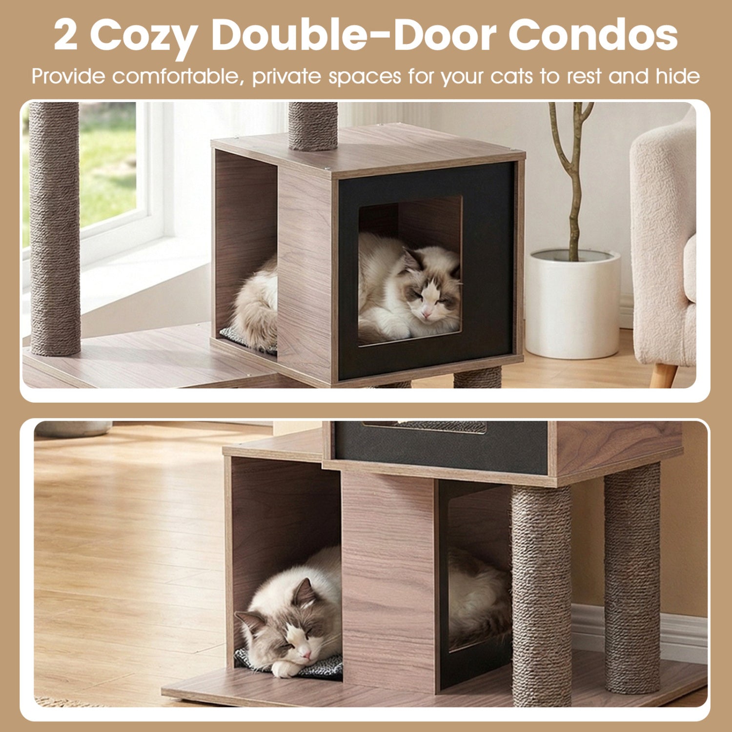 37 Inch Multi-Level Wooden Cat Tower with Condos and Perch Cat Tree - view 6