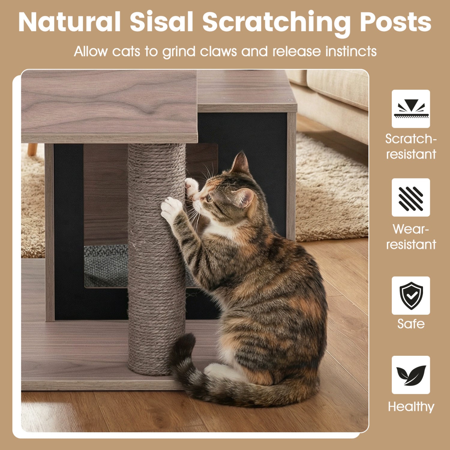 37 Inch Multi-Level Wooden Cat Tower with Condos and Perch Cat Tree - view 8