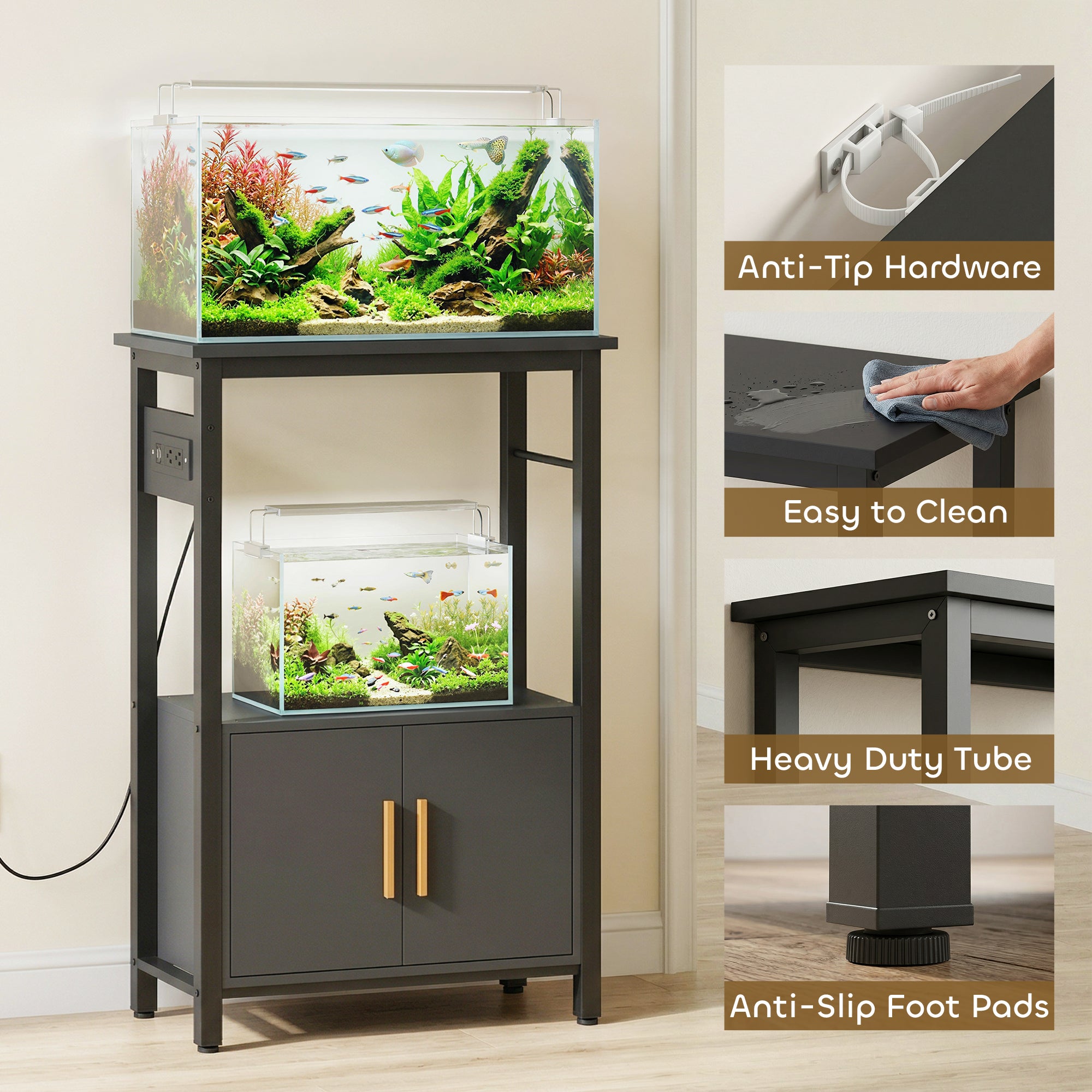 5-10 Gallon Fish Tank Stand Aquarium Stand with Power Outlets, Cabinet, Shelf - view 6