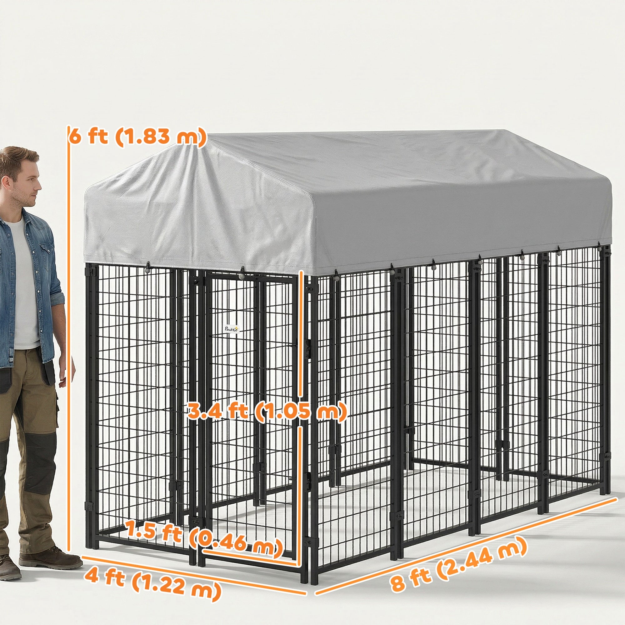 Outdoor Dog Kennel with Roof, 8' x 4' x 6' Heavy Duty Welded Wire Dog Playpen - view 2