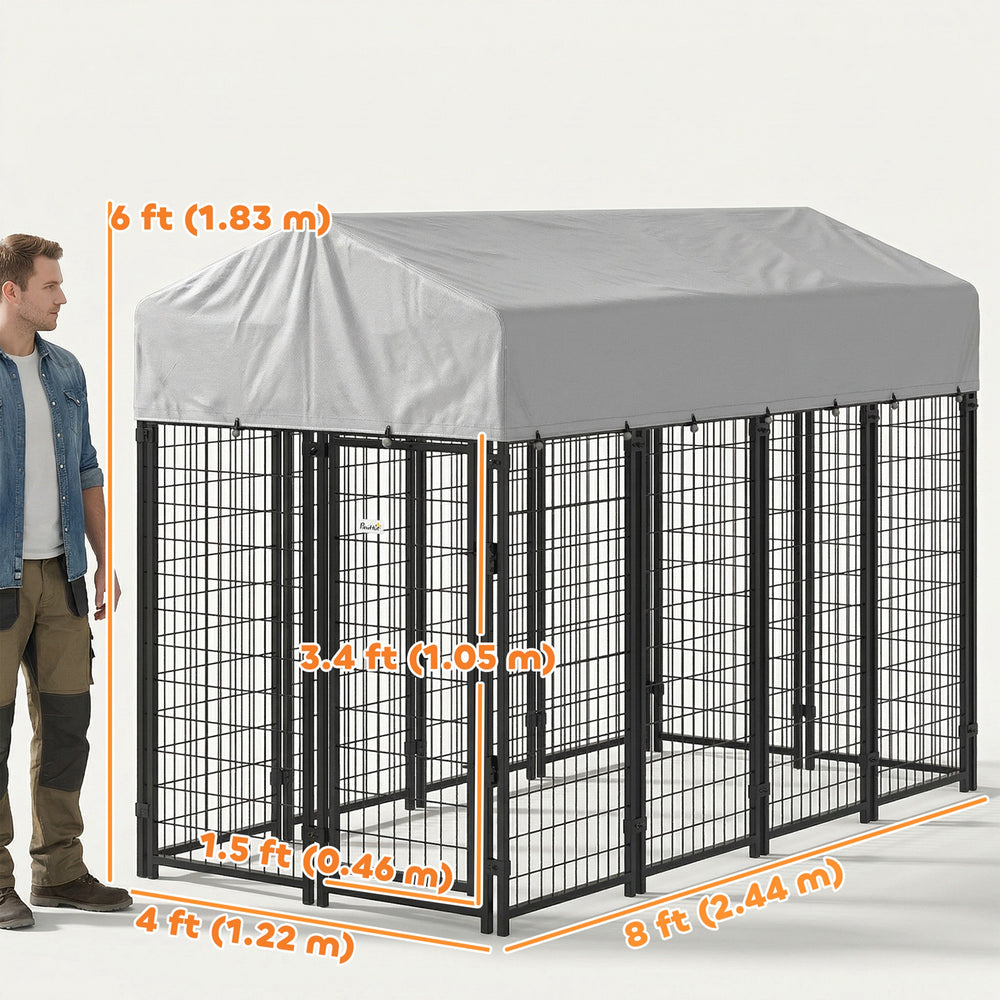 Outdoor Dog Kennel with Roof, 8' x 4' x 6' Heavy Duty Welded Wire Dog Playpen - view 2