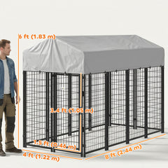 Outdoor Dog Kennel with Roof, 8' x 4' x 6' Heavy Duty Welded Wire Dog Playpen - view 2