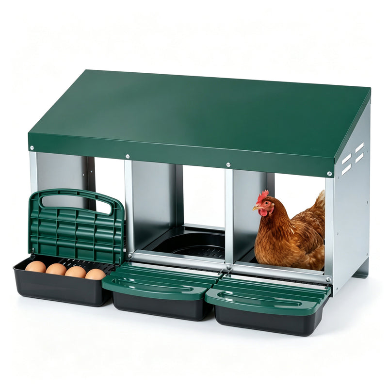 3-Compartment Roll Away Metal Chicken Nesting Box for Hens Chicken Coop