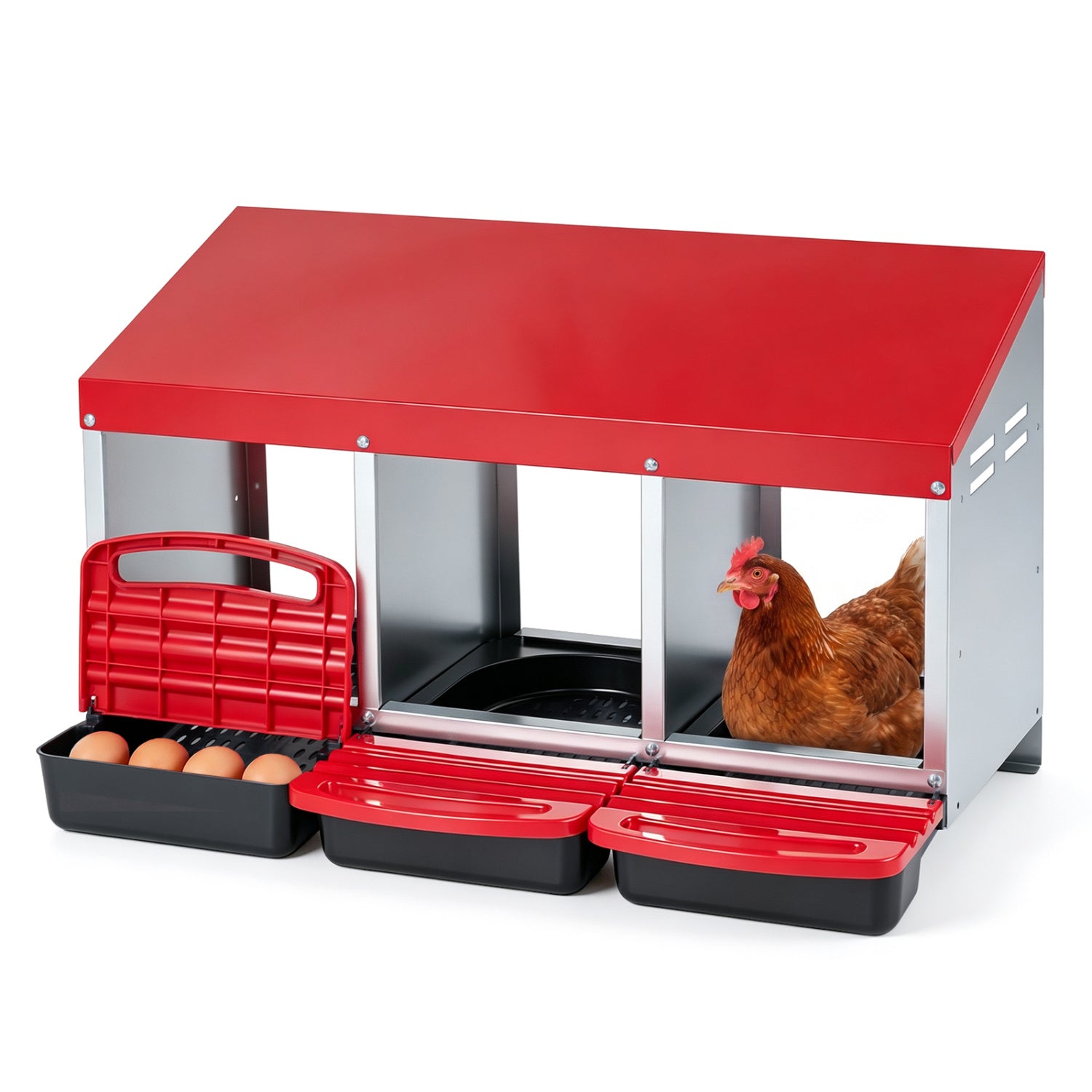 3-Compartment Roll Away Metal Chicken Nesting Box for Hens Chicken Coop - view 2