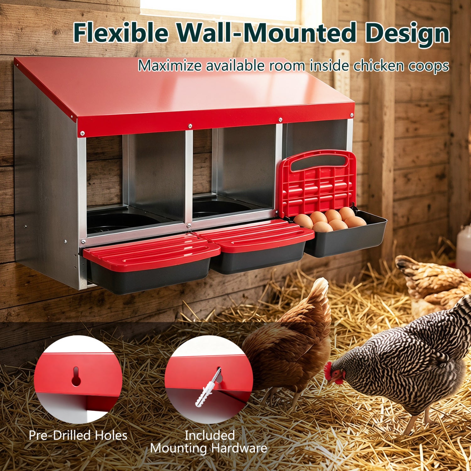 3-Compartment Roll Away Metal Chicken Nesting Box for Hens Chicken Coop - view 7