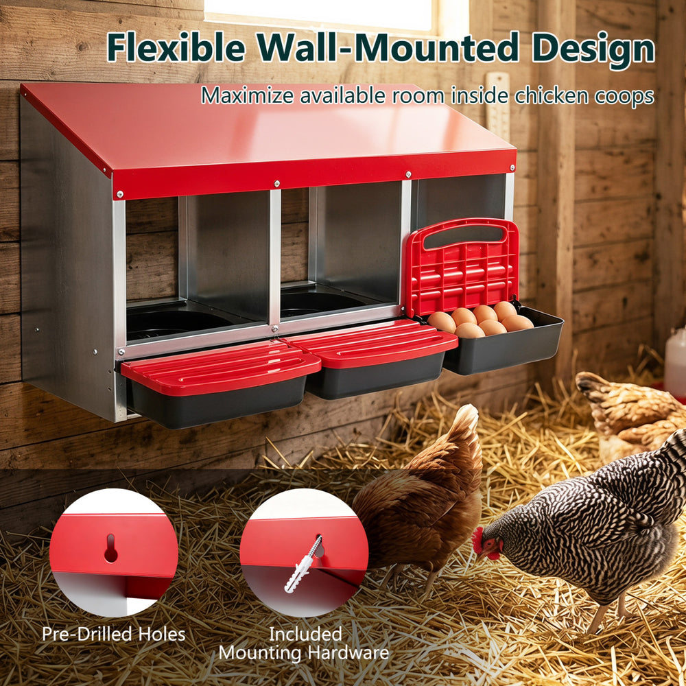 3-Compartment Roll Away Metal Chicken Nesting Box for Hens Chicken Coop - view 7