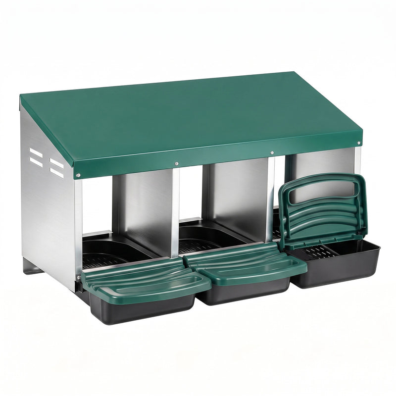 3-Compartment Roll Away Chicken Nesting Box for Egg Collection with Removable