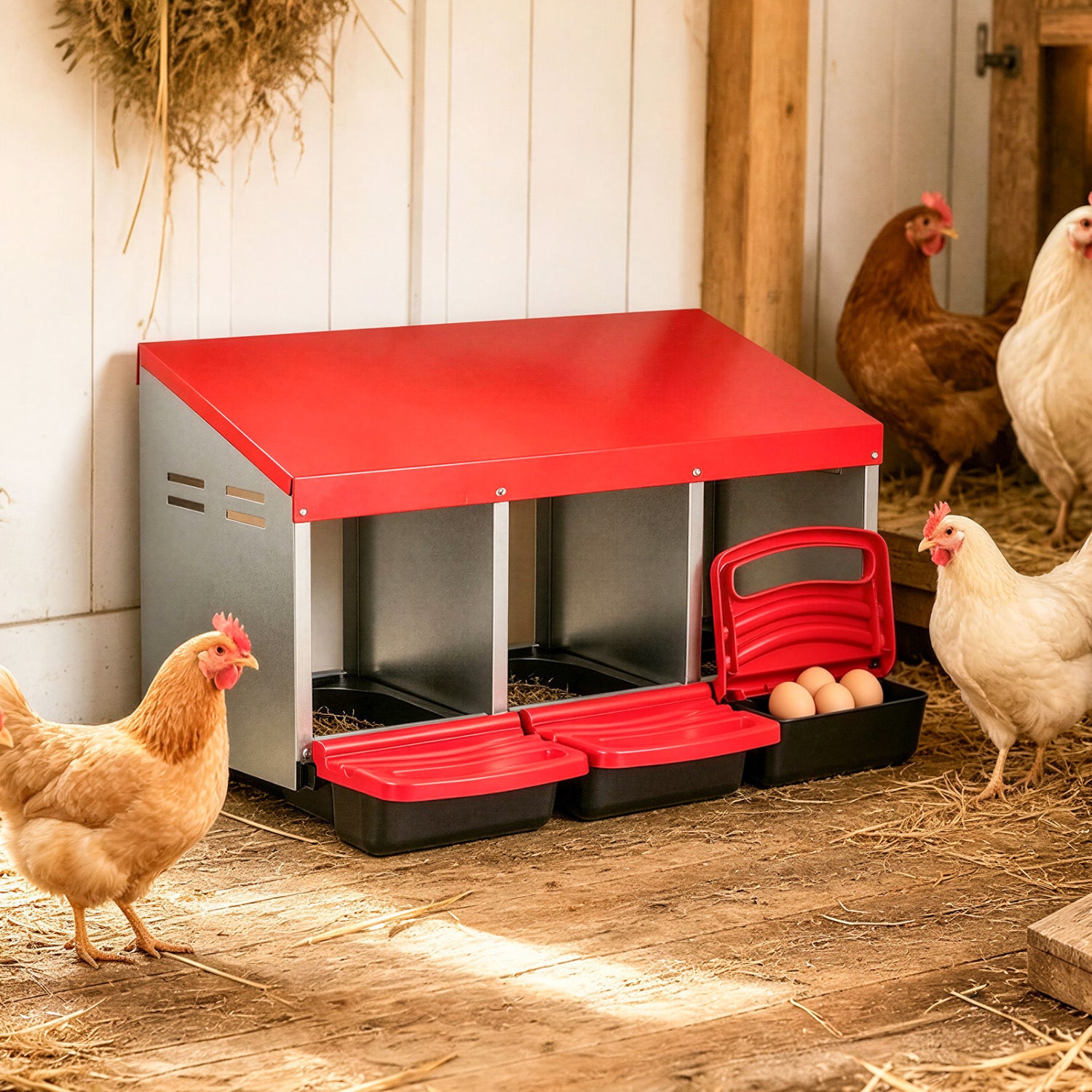 3-Compartment Roll Away Chicken Nesting Box for Egg Collection with Removable - view 3