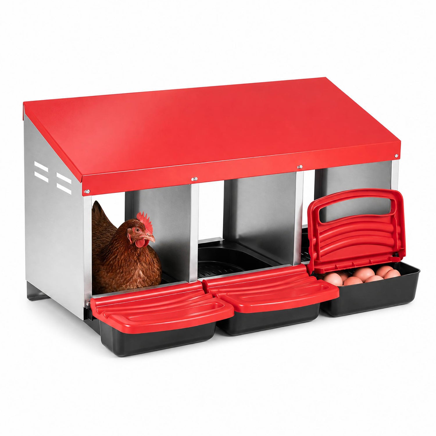3-Compartment Roll Away Chicken Nesting Box for Egg Collection with Removable - view 2