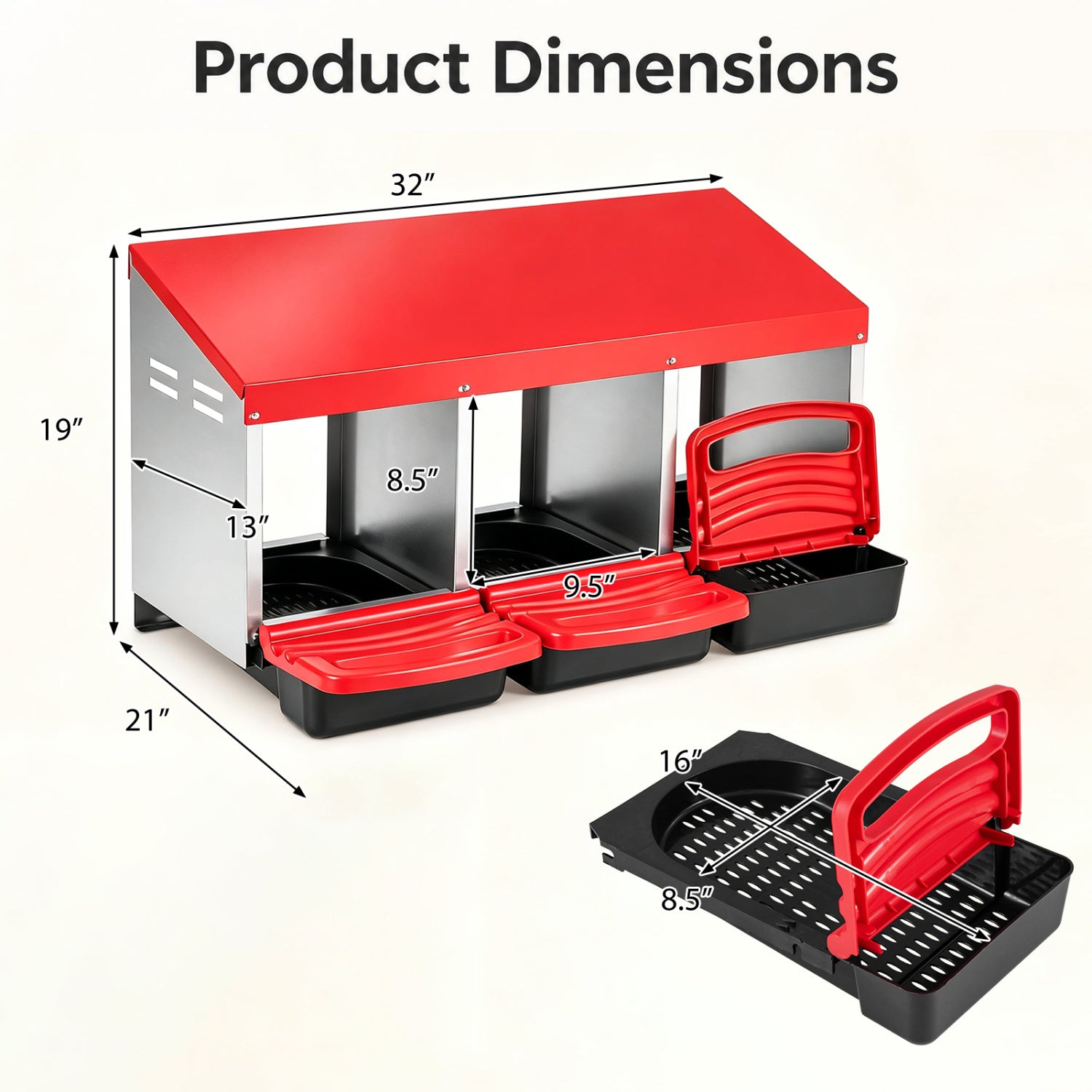 3-Compartment Roll Away Chicken Nesting Box for Egg Collection with Removable - view 6