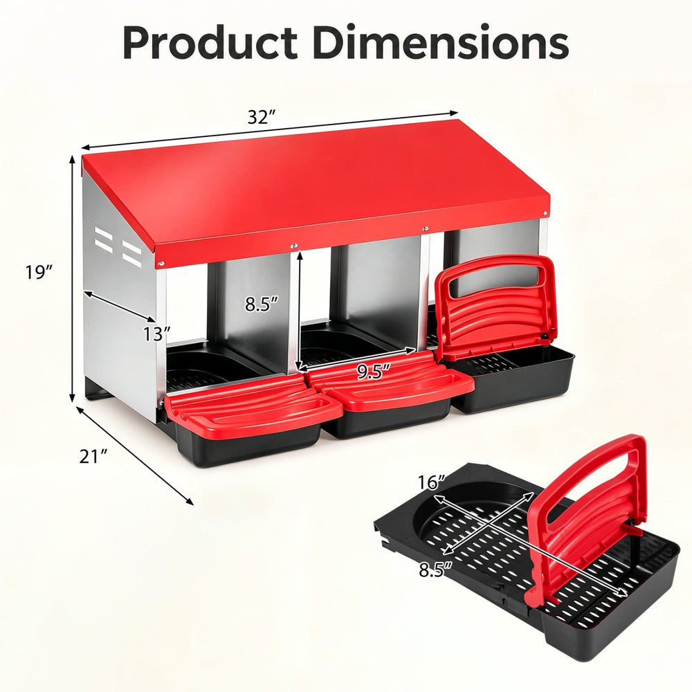 3-Compartment Roll Away Chicken Nesting Box for Egg Collection with Removable - view 6