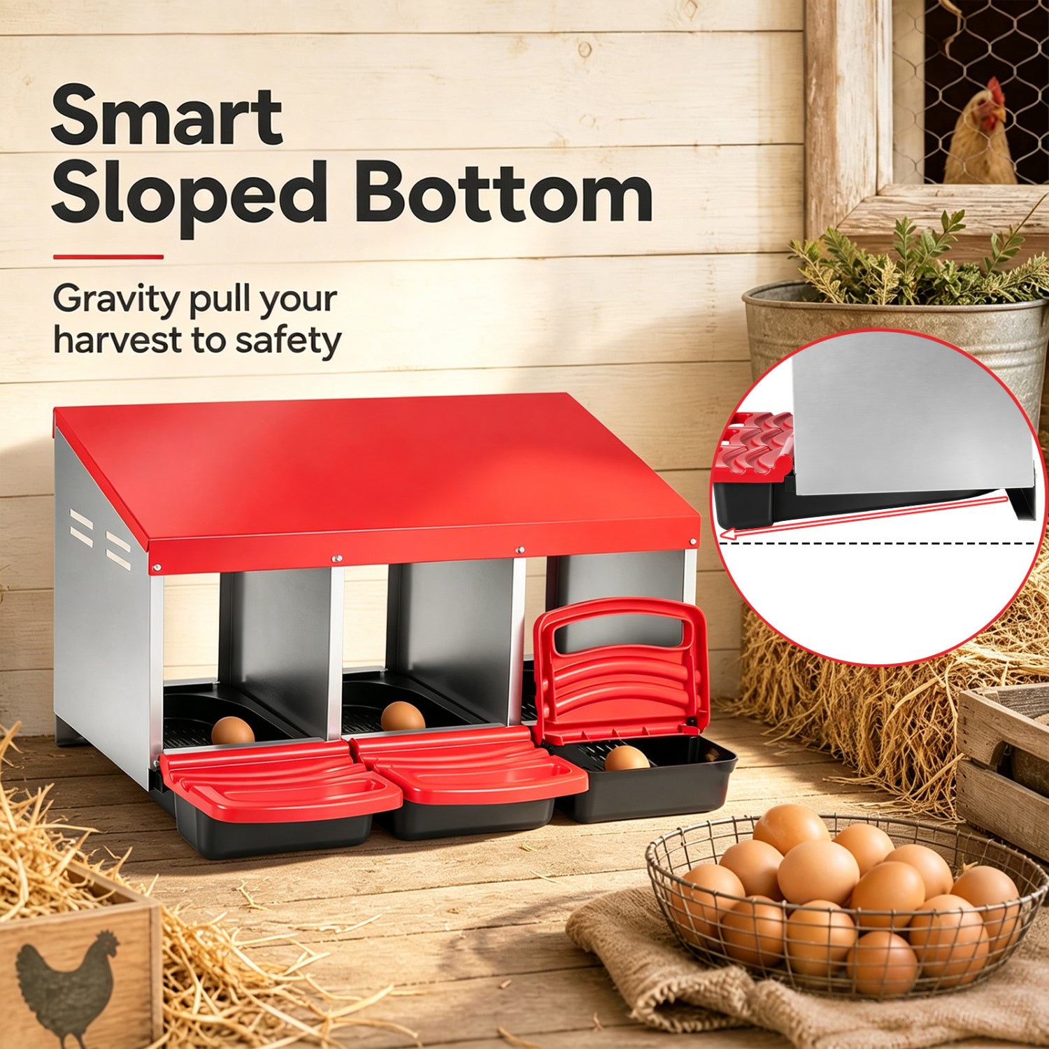 3-Compartment Roll Away Chicken Nesting Box for Egg Collection with Removable - view 7