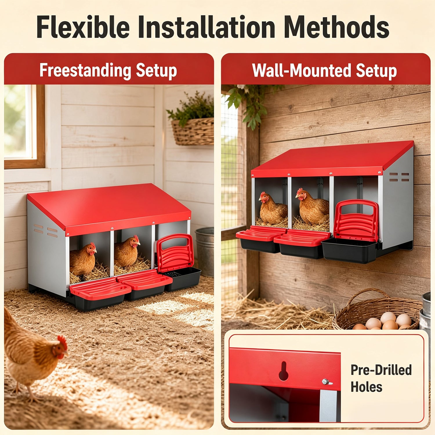 3-Compartment Roll Away Chicken Nesting Box for Egg Collection with Removable - view 8