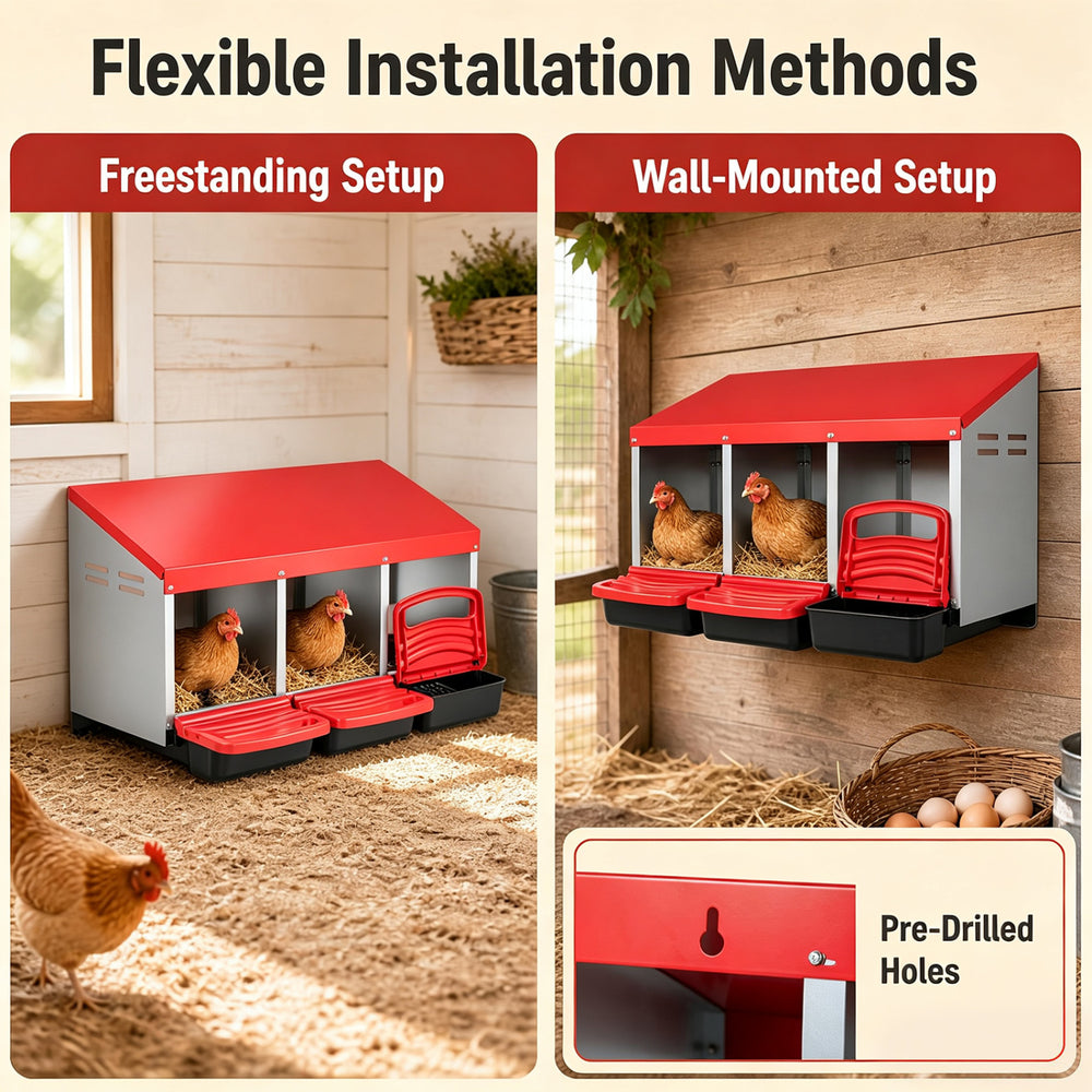 3-Compartment Roll Away Chicken Nesting Box for Egg Collection with Removable - view 8