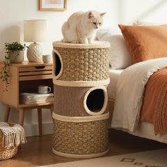 3-Story Cat Condo 28 Inch Multi-level Cat Hideaway with Sisal Scratching Pad - view 3