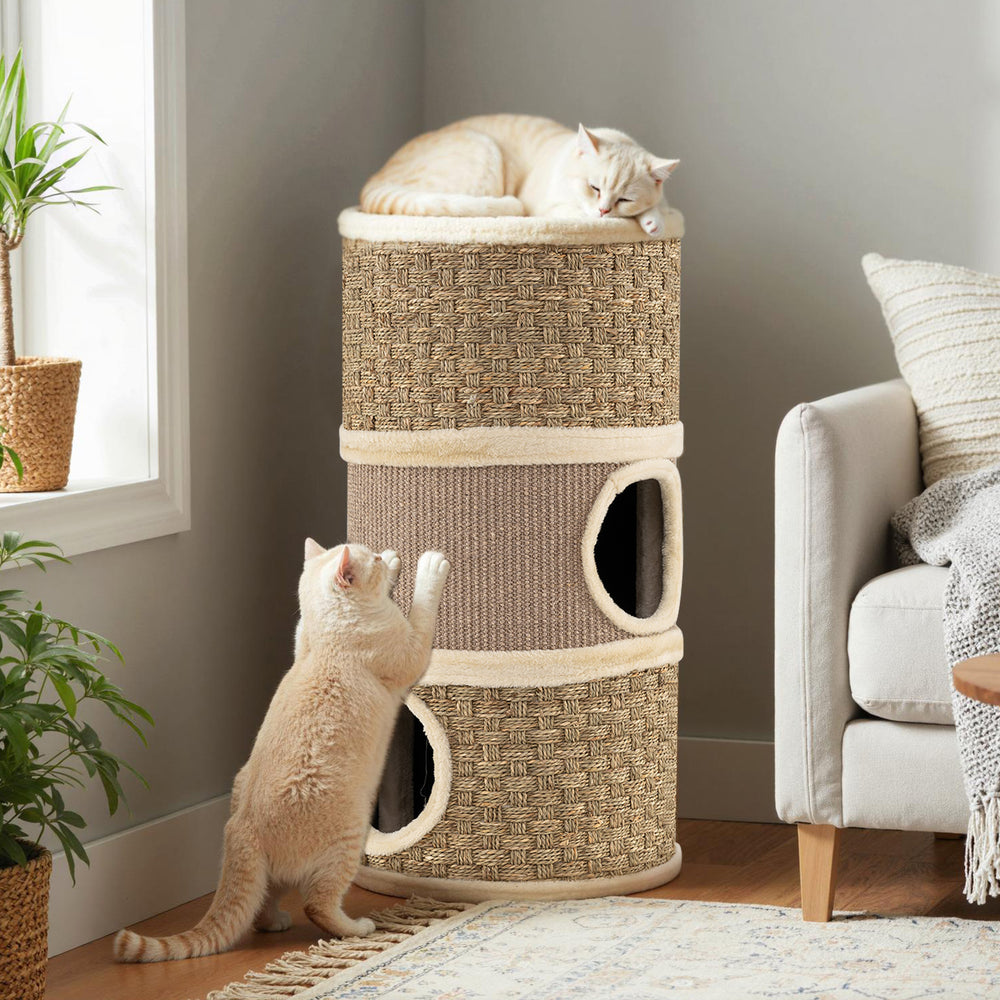 3-Story Cat Condo 28 Inch Multi-level Cat Hideaway with Sisal Scratching Pad - view 6