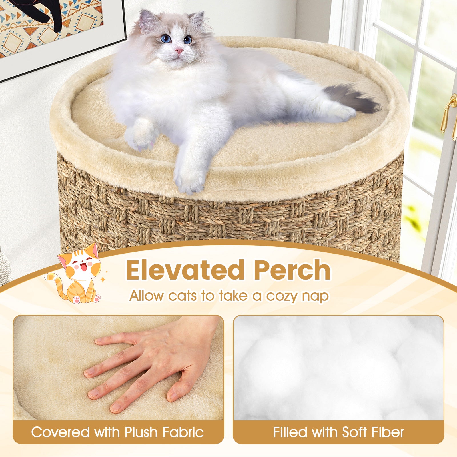 3-Story Cat Condo 28 Inch Multi-level Cat Hideaway with Sisal Scratching Pad - view 7