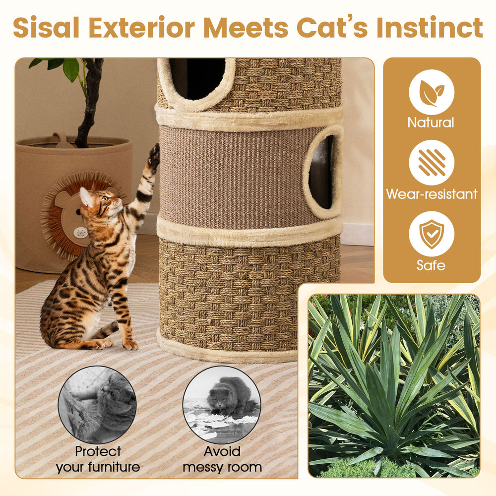 3-Story Cat Condo 28 Inch Multi-level Cat Hideaway with Sisal Scratching Pad - view 8