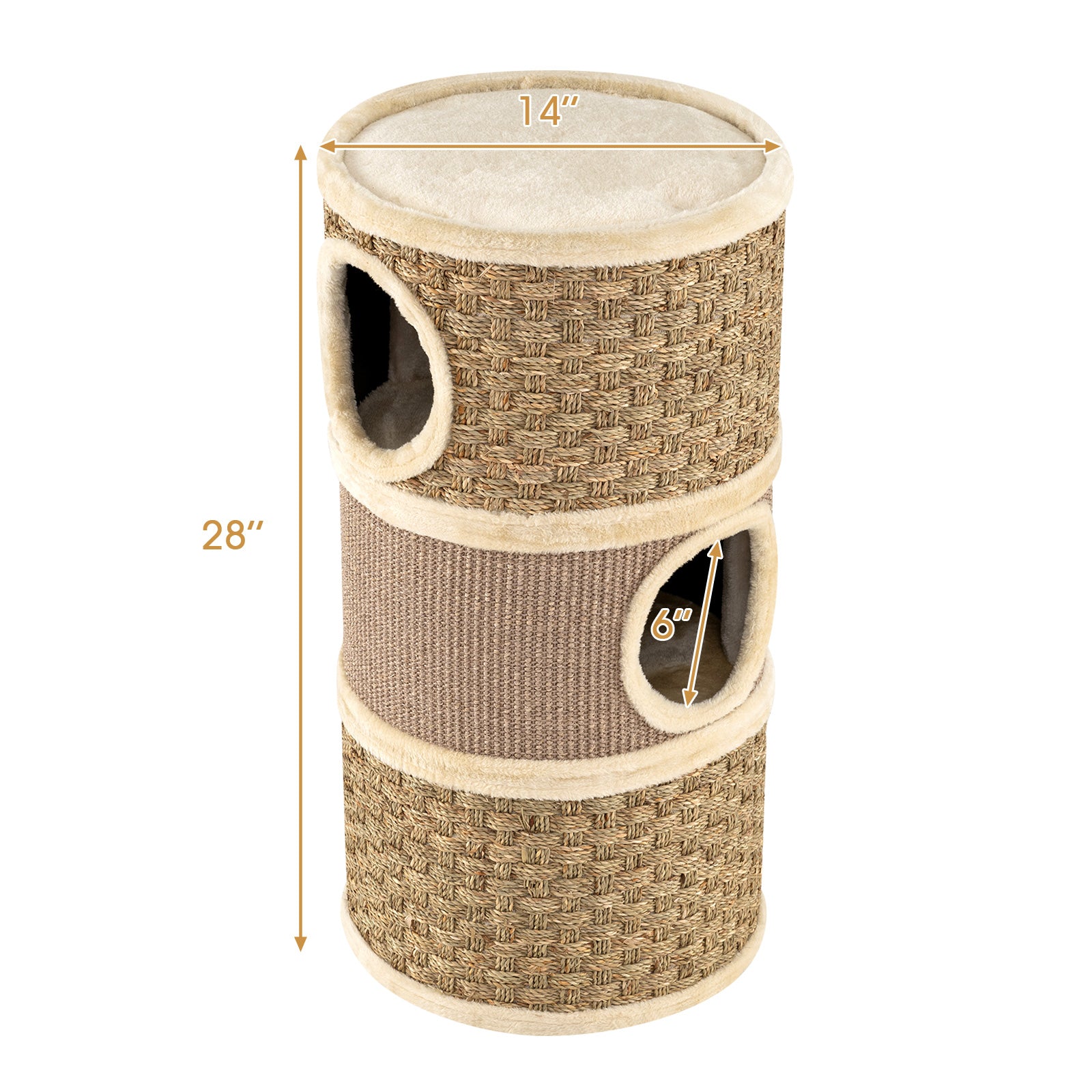 3-Story Cat Condo 28 Inch Multi-level Cat Hideaway with Sisal Scratching Pad - view 5
